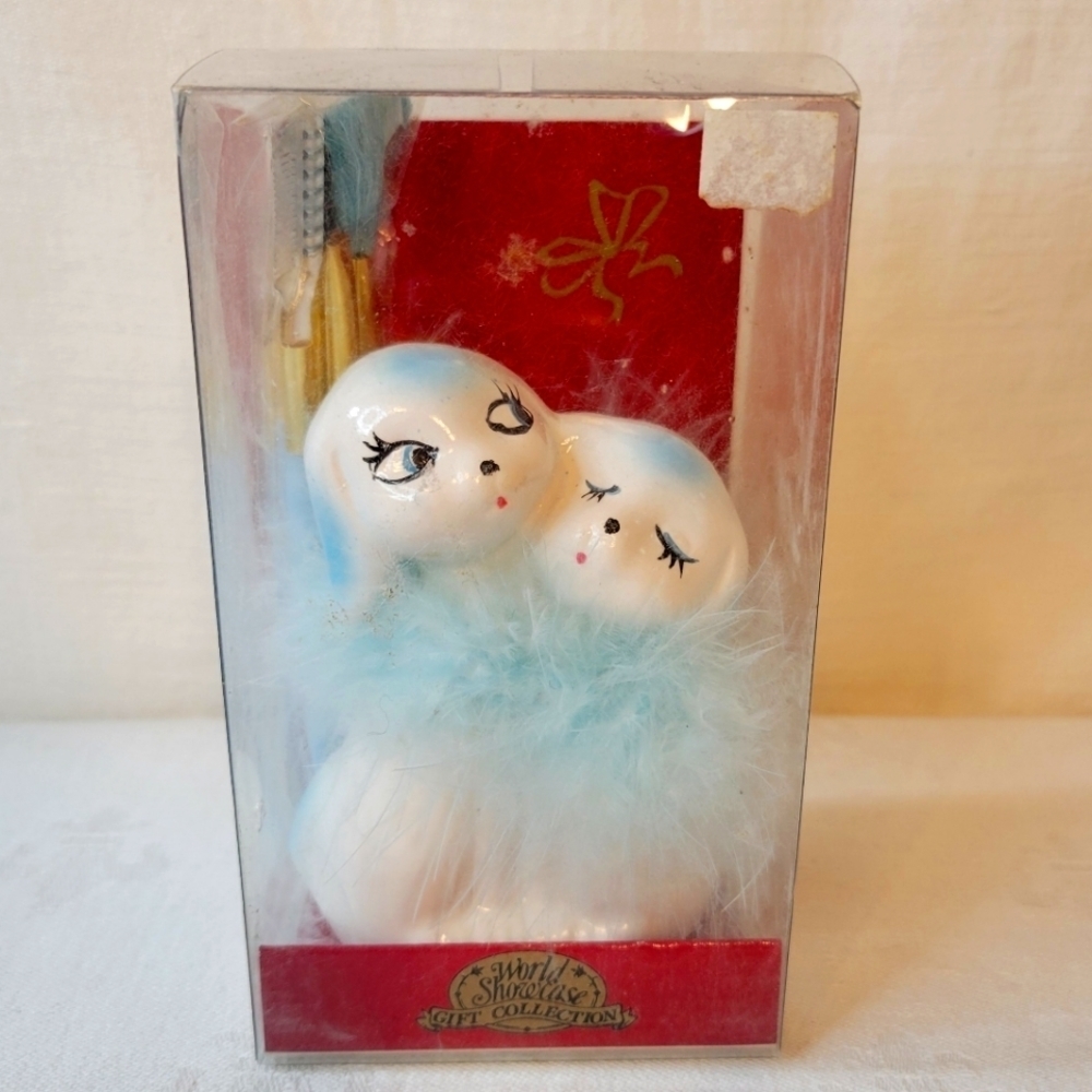 Vintage: Blue Dogs Ceramic Make-up Brush holder Vanity Boudoir Pin-up MCM Kitsch